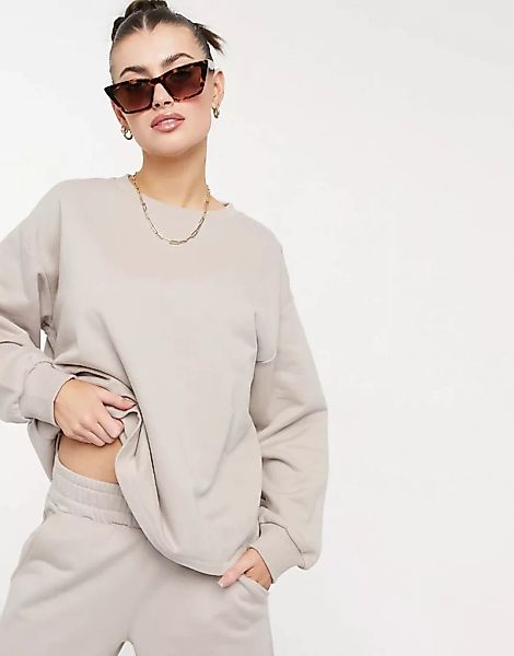 Aligne – Kastenförmiges Sweatshirt aus Bio-Baumwolle in Pilzbraun, Kombitei günstig online kaufen