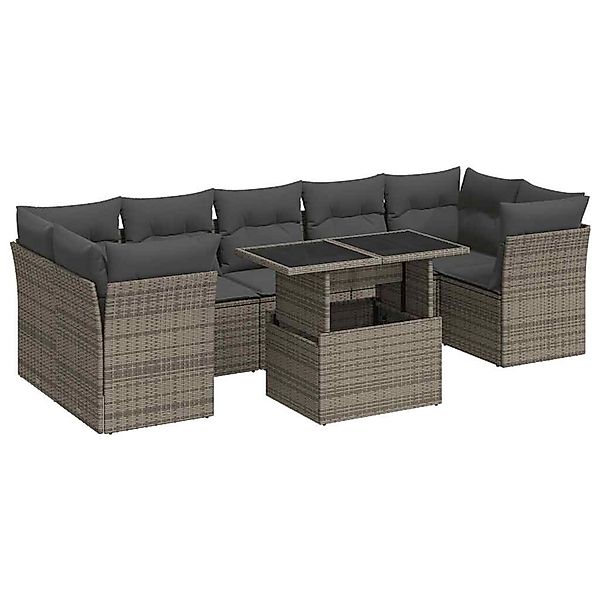 vidaXL 8-Tlg Garten-Sofagarnitur mit Kissen Grau Poly Rattan 3326121 günstig online kaufen