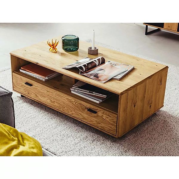 Wohnzimmer Tisch mit Schublade in Wildeichefarben 115 cm breit günstig online kaufen