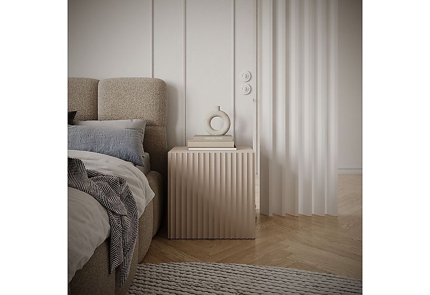 Selsey Nachttisch SUDS, Nachttisch in Kaschmirbeige mit Lamellenfront und P günstig online kaufen