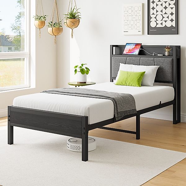 OKWISH Metallbett Stauraum-Kopfteil mit 1 Steckdosen, günstig online kaufen