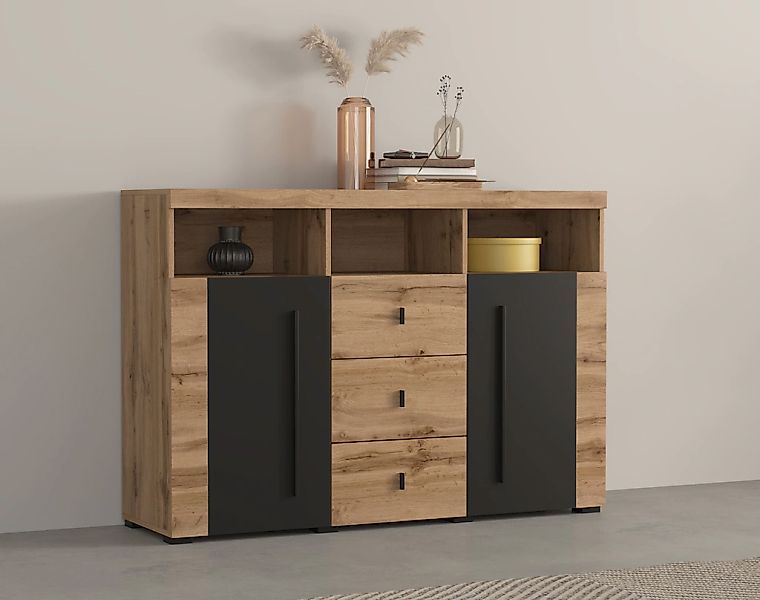 INOSIGN Sideboard "Roger,Breite 132cm, stilvolle Schrank, 2 Holztüren 3 Sch günstig online kaufen