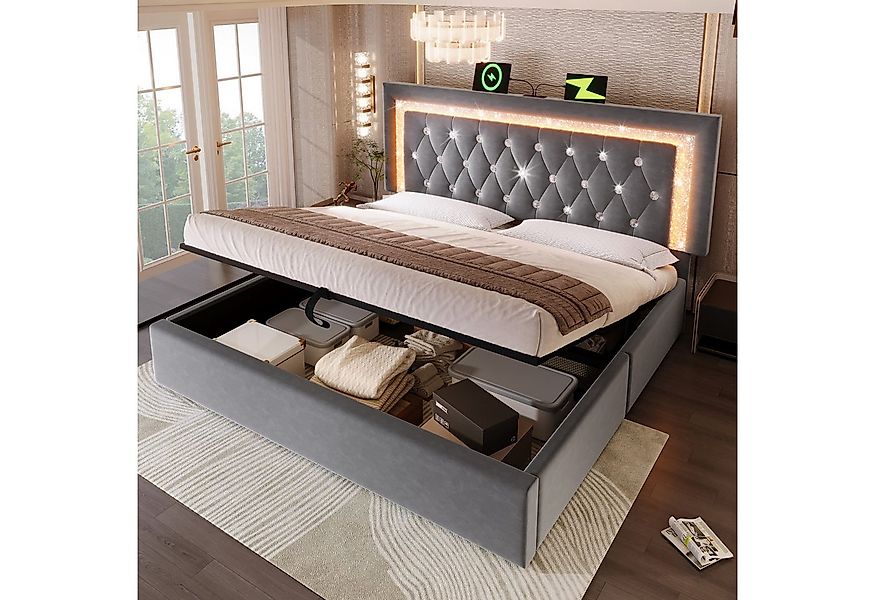 Flieks Polsterbett, Hydraulisches Stauraumbett 180x200cm mit LED-Diamantban günstig online kaufen