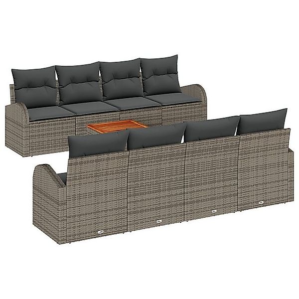 vidaXL Loungesofa 9-teiliges Garten-Sofa-Set mit Kissen Grau Poly-Rattan, 7 günstig online kaufen