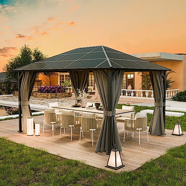 UDPATIO Pavillon Polycarbonat mit Vorhängen wasserdicht günstig online kaufen