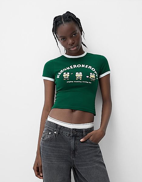 Bershka T-Shirt Kerokeroderoppi Mit Kurzen Ärmeln Damen S Grün günstig online kaufen