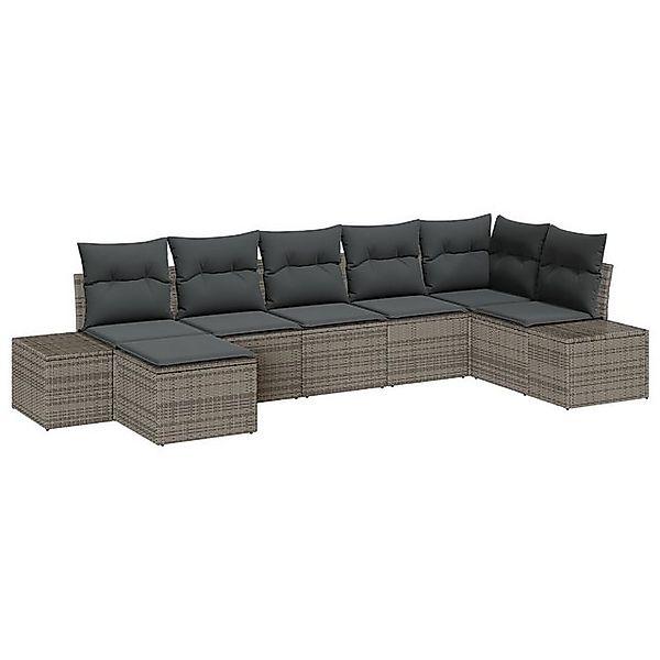 vidaXL Loungesofa 7-teiliges Garten Sofa Set mit Kissen Grau Poly Rattan, 7 günstig online kaufen