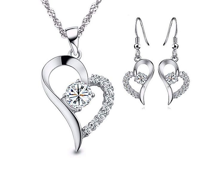 Kim Johanson Schmuckset Herz Silber, aus Edelstahl, mit Zirkonia - Kette & günstig online kaufen
