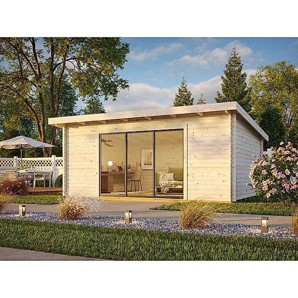 Palmako Gartenhaus Lea Slide Plus 530 x 380 cm Lackiert Hellgrau-Anthrazit günstig online kaufen