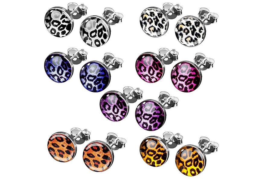 viva-adorno Paar Ohrstecker Damen Ohrringe rund Edelstahl Schwarz Leoprint günstig online kaufen