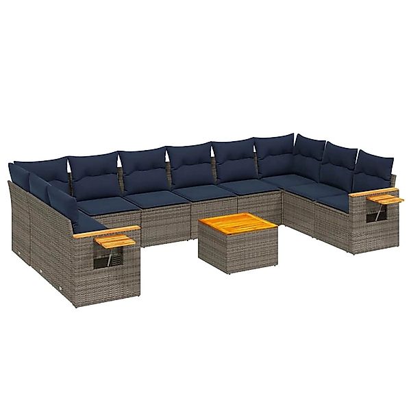 vidaXL 11-Tlg Garten-Sofagarnitur mit Kissen Grau Poly Rattan 3227174 günstig online kaufen