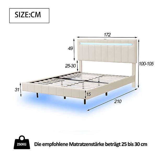 STILVORA Polsterbett 160x200 Jugendbett mit LED-Leuchten,Bettgestell ohne M günstig online kaufen