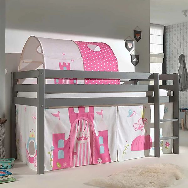 Kinderzimmer Bett mit Prinzessin Motiv Grau Pink Rosa günstig online kaufen