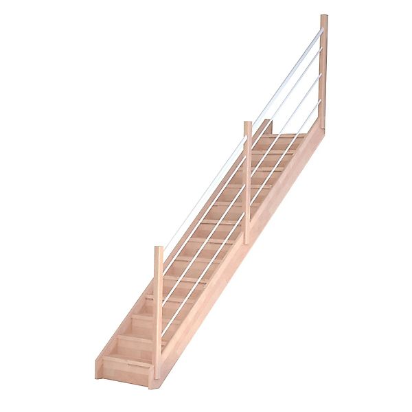 Treppe Mykonos Pro Buche Ger. 80cm Setzstufe Holz-Edelstahl-Geländer Weiß R günstig online kaufen