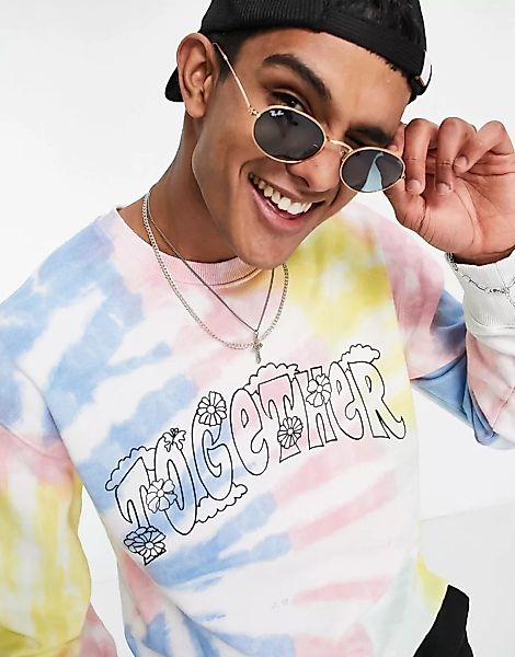 Topman – Sweatshirt mit buntem Batikmuster-Mehrfarbig günstig online kaufen