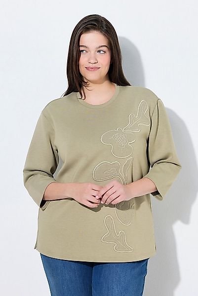Ulla Popken Sweatshirt Sweatshirt Blüten-Applikationen Rundhals 3/4-Arm günstig online kaufen