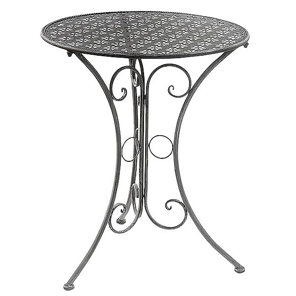 Kobolo Gartentisch Tisch aus Grauem Metall Stanzungen in Blumenoptik 60cm günstig online kaufen