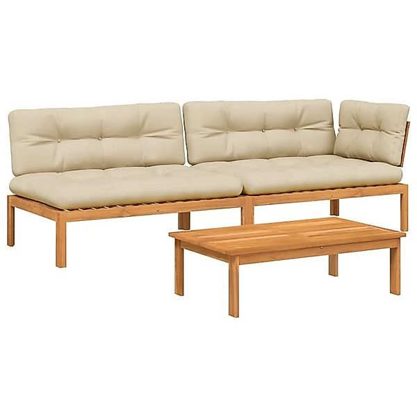 vidaXL Loungesofa 3-tlg. Garten-Sofagarnitur aus Paletten mit Kissen nholz, günstig online kaufen