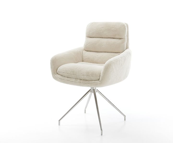 Esszimmerstuhl Abelia-Flex mit Armlehnen Plüsch Creme-Weiß Kreuzgestell kon günstig online kaufen