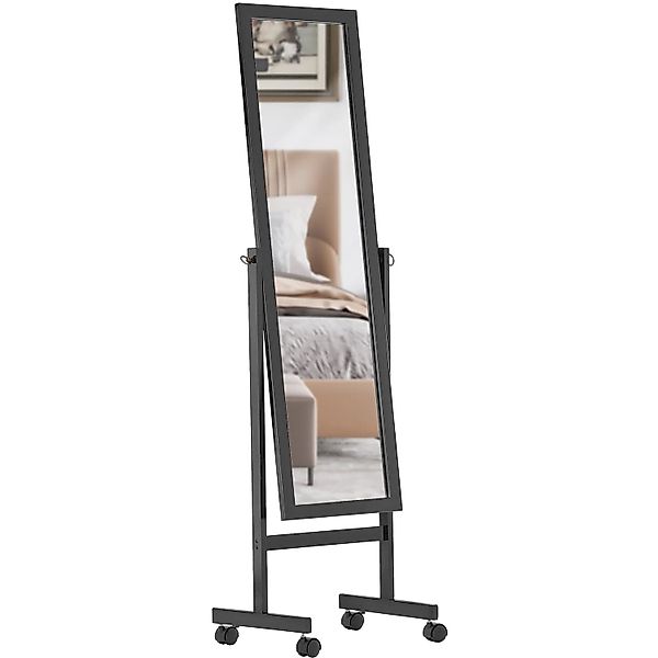 DELUKE Standspiegel GENOVA Holz Schwarz 45x30x150cm Mobiler Ganzkörperspieg günstig online kaufen