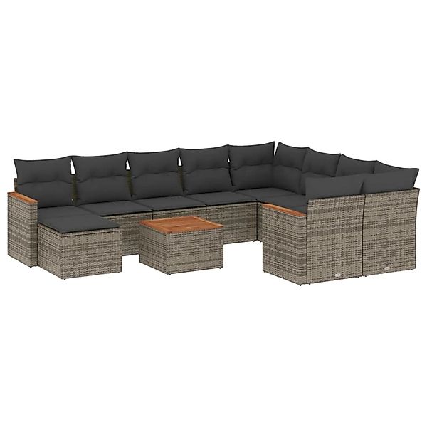 vidaXL 11-Tlg Garten-Sofagarnitur mit Kissen Grau Poly Rattan 3258966 günstig online kaufen
