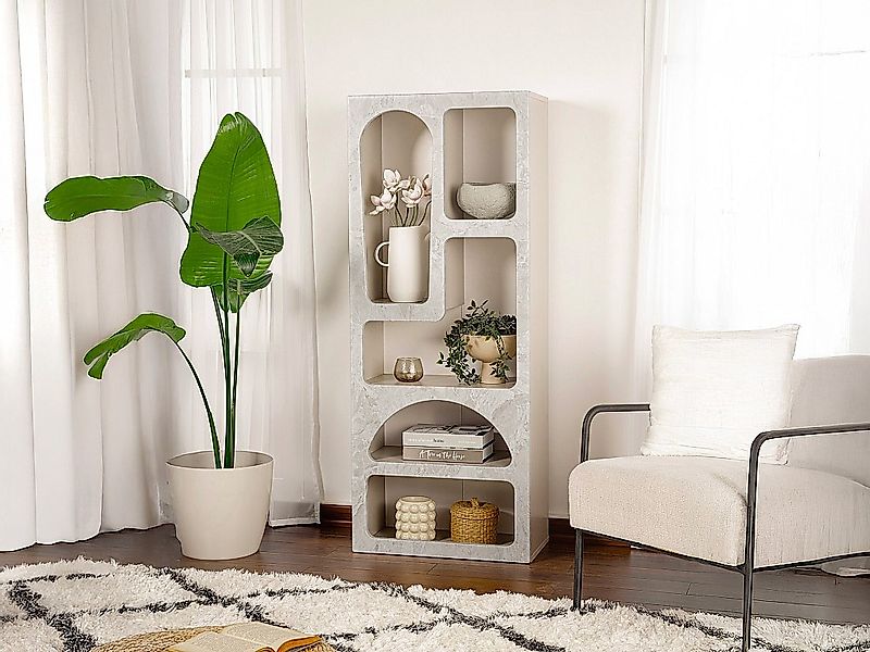 Regal mit 5 Fächern - Marmoroptik Grau - LUELA günstig online kaufen