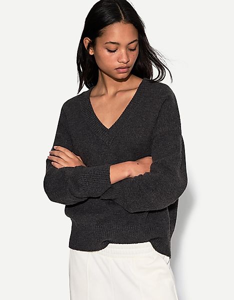 Bershka Oversize-Pullover Mit V-Ausschnitt Damen Xs Grau günstig online kaufen