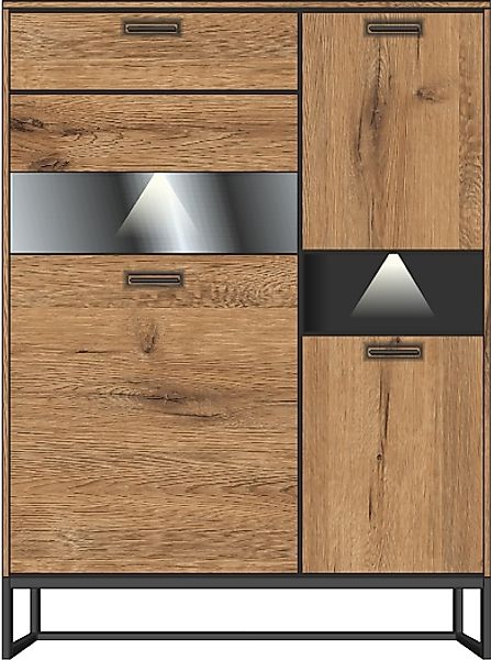 Vitrine 3-trg 110cm MANHATTAN von Wohn-Concept Haveleiche Cognac / Metallge günstig online kaufen