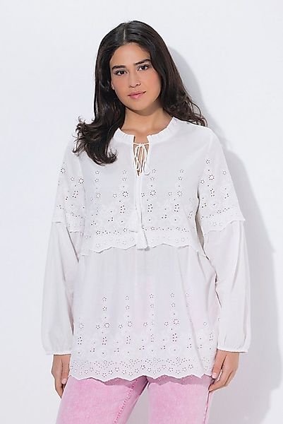 Ulla Popken Tunika Boho-Bluse Rüschen/Spitze Stehkragen Langarm günstig online kaufen