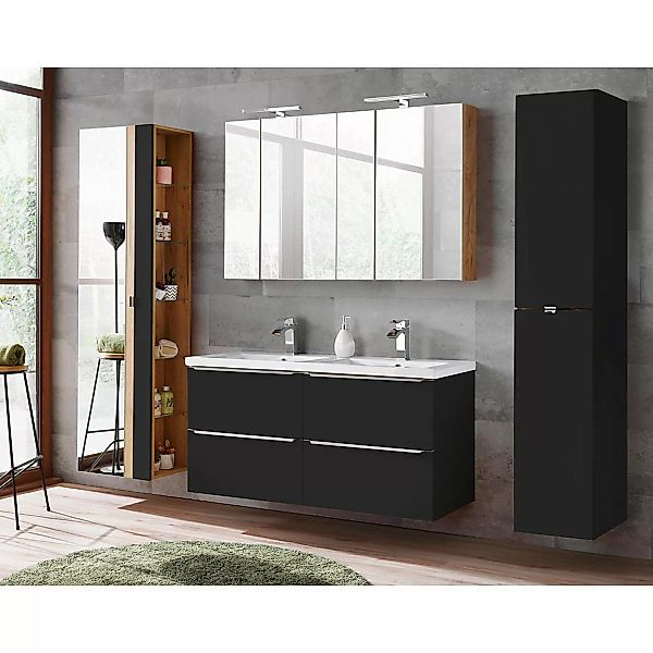 Badezimmermöbel Set mit 120cm Doppel-Keramik-Waschtisch TOSKANA-BLACK-56 se günstig online kaufen