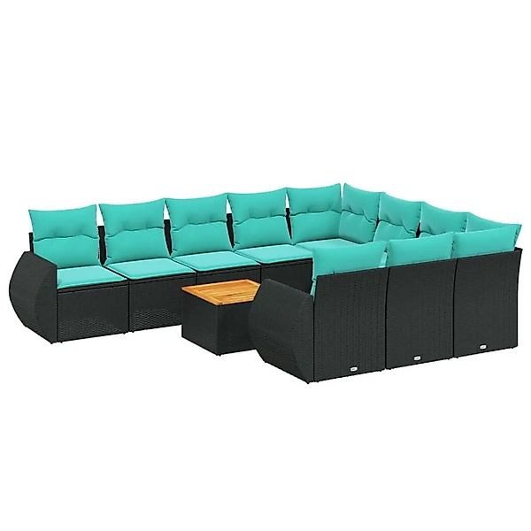 vidaXL 11-Tlg Gartensofa-Set mit Kissen Schwarz Polyrattan 3225182 günstig online kaufen