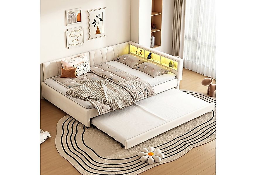 Flieks Daybett, LED Polsterbett Schlafsofa 140x200cm & Ausziehbett 90x190cm günstig online kaufen