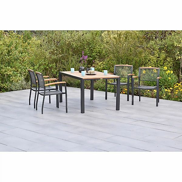 Merxx Gartenmöbelset Tilos 5tlg. inkl. Stapelsessel u. Tisch 150 x 90 cm günstig online kaufen