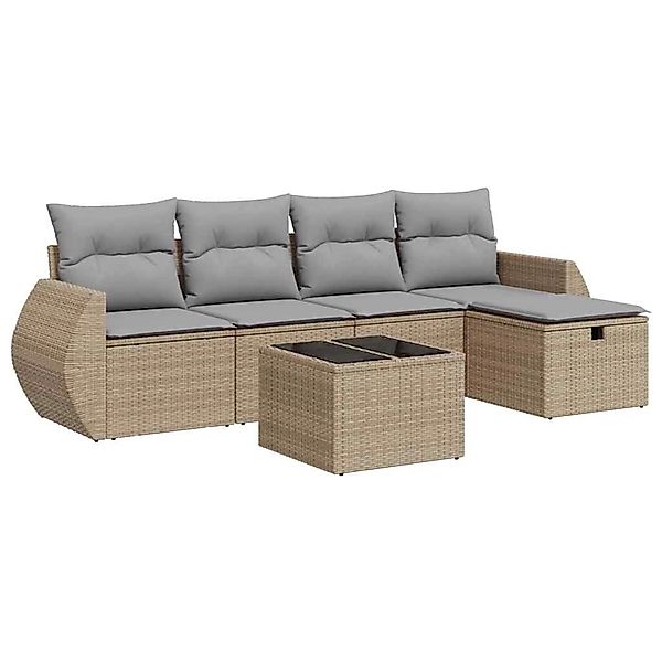 vidaXL 6-Tlg Garten-Sofagarnitur mit Kissen Beige Poly Rattan 3325575 günstig online kaufen