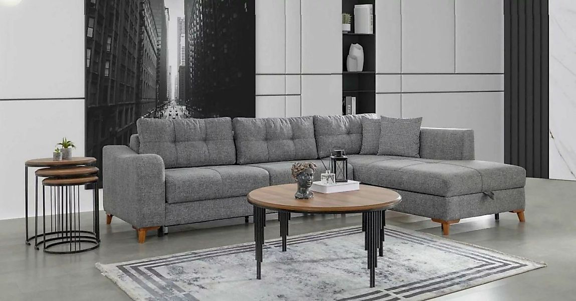 JVmoebel Ecksofa Graues L-Form Ecksofa Wohnzimmer Sofas Luxus Couchen Holzm günstig online kaufen