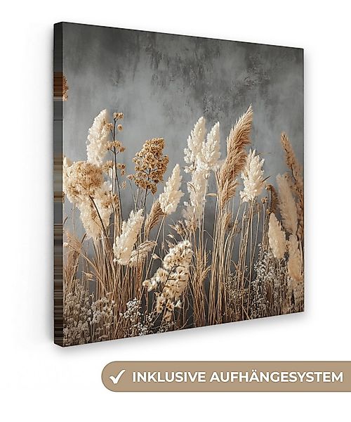 OneMillionCanvasses® Leinwandbild Getrocknete Feldblumen - Grau - Beton, Fo günstig online kaufen