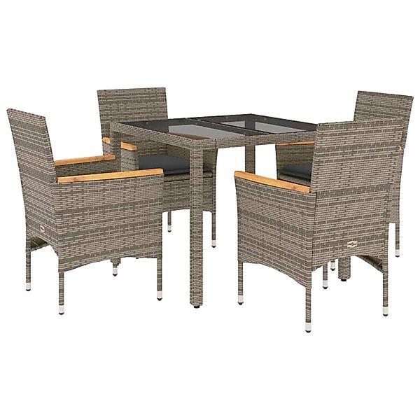vidaXL 5-Tlg Garten-Essgruppe mit Kissen Grau Poly Rattan und Glas 3278652 günstig online kaufen