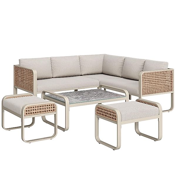 Garten-Lounge-Set für 6-7 Personen, Rattan-Möbel mit verzinktem Eisengestel günstig online kaufen