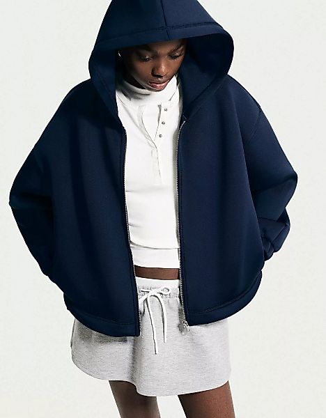 Bershka Oversize-Hoodie Mit Reißverschluss Und Neopren-Effekt Damen S-M Mar günstig online kaufen