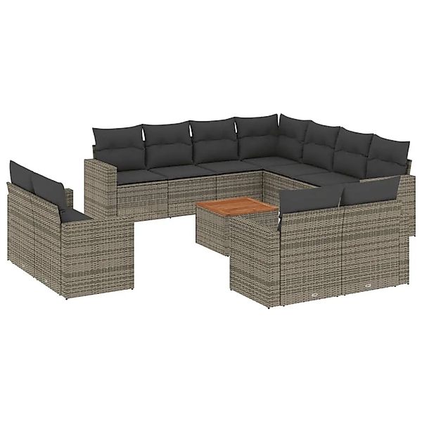 vidaXL 12-Tlg Garten-Sofagarnitur mit Kissen Grau Poly Rattan 3224387 günstig online kaufen