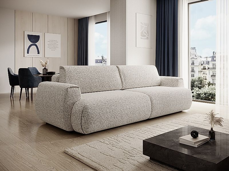 Sofa mit Schlaffunktion 4-Sitzer - melierter Stoff - Hellgrau - MONELIA günstig online kaufen