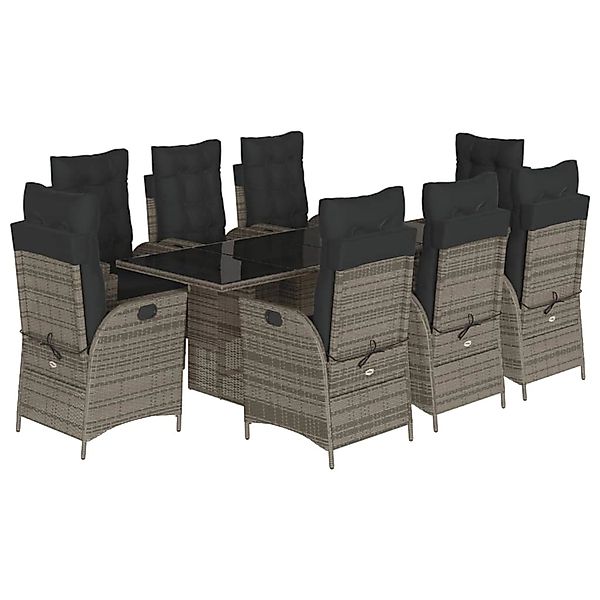 vidaXL 9-Tlg Garten-Essgruppe mit Kissen Grau Poly Rattan 3213122 günstig online kaufen