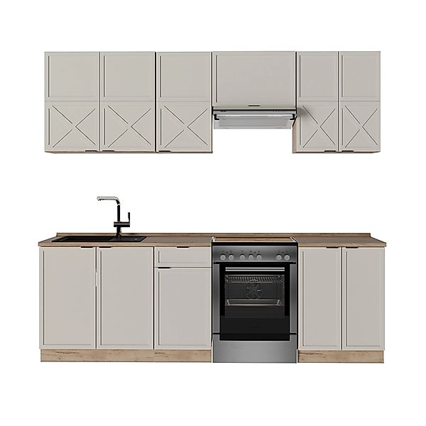 Vicco Fame-Line Küchenzeile GrauBeige/Goldkraft Eiche 240 cm AP Eiche günstig online kaufen