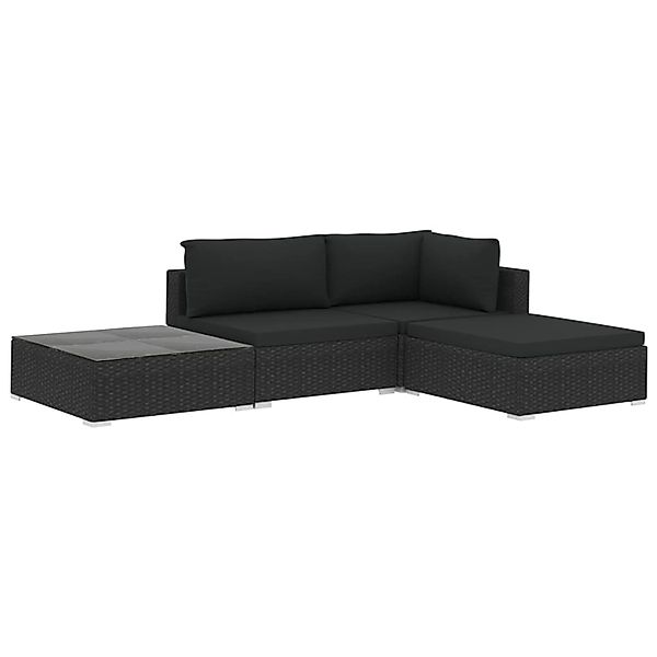 vidaXL 4-Tlg Garten-Lounge-Set mit Auflagen Poly Rattan Schwarz 46780 günstig online kaufen