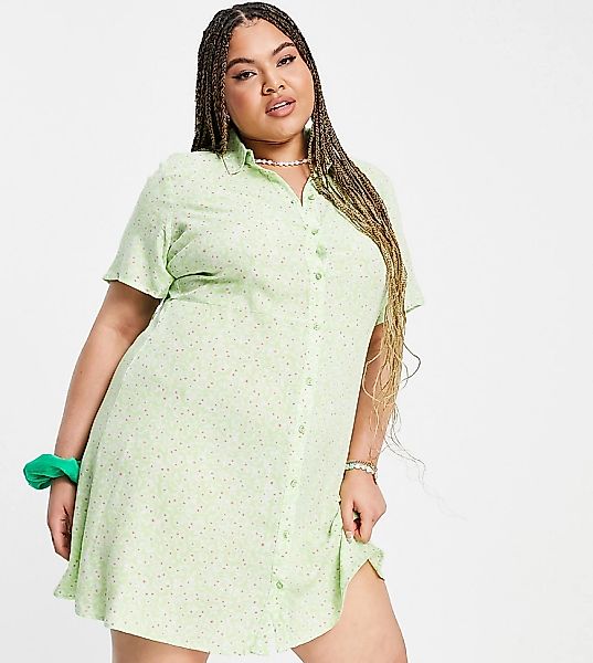 Pieces Curve – Exklusives Mini-Hemdkleid in Grün mit Blumenmuster-Mehrfarbi günstig online kaufen