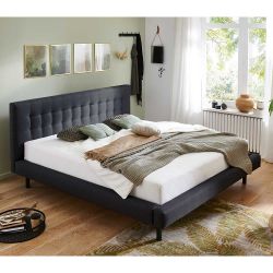 Polsterbettgestell in Dunkelgrau Stoff Vierfußgestell aus Holz günstig online kaufen