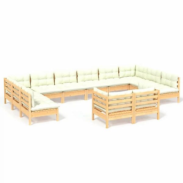 12-tlg. Garten-lounge-set Mit Creme Kissen Massivholz Kiefer günstig online kaufen