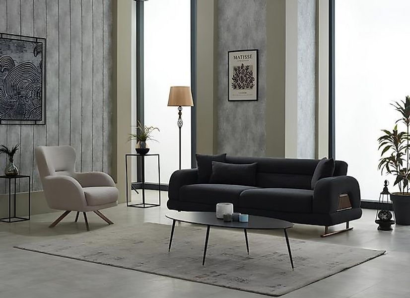 JVmoebel Sofa Sofagarnitur Polstersofa Dreisitzer Sessel Stoff Schwarz Sofa günstig online kaufen