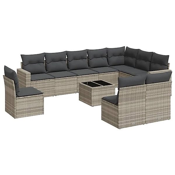 vidaXL 11-Tlg Garten-Sofagarnitur mit Kissen Hellgrau Poly Rattan 3251459 günstig online kaufen