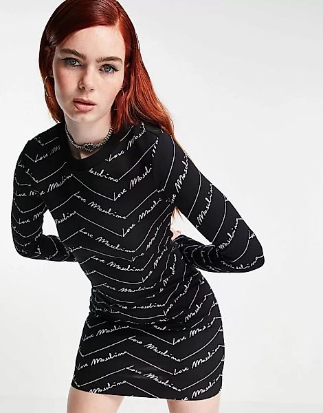 Love Moschino – Kleid mit All-over-Logoprint in Schwarz günstig online kaufen